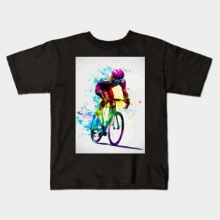 Racing Bike Cyclist Rainbow Kids T-Shirt